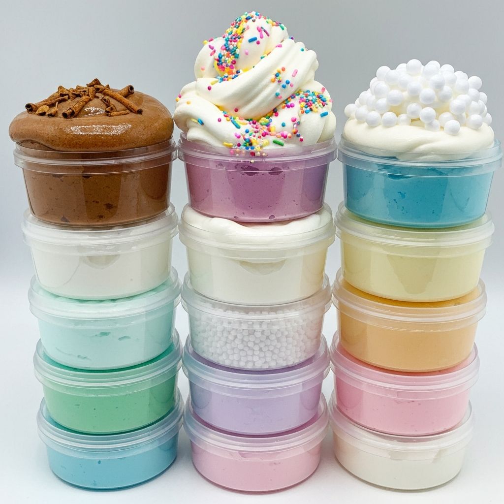 Variety of textured slimes with mix-ins ready to ship